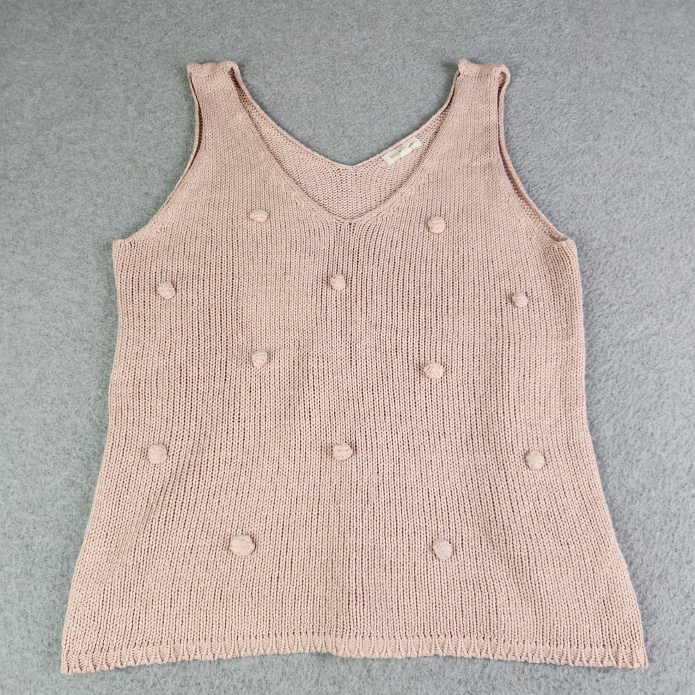 Blu Pepper Tank Top Womens Medium Pink Pom Pom Knit Stretch Sleeveless V-Neck